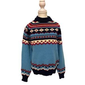 Parkley | Vintage Blue/Red/White Fair Isle Knit Sweater 100% Acrylic | Lg